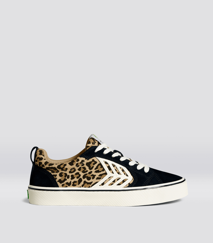 CATIBA PRO Skate Black Suede Leopard Print Canvas Ivory Logo Sneaker Men