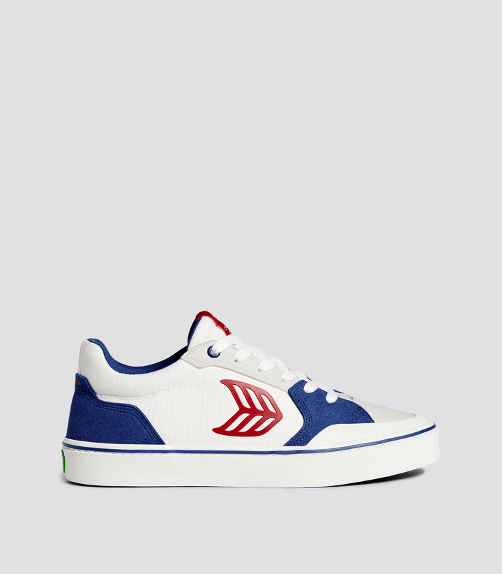 VALLELY Skate Mystery Blue Suede and Off-White Cordura Red Logo Sneaker Women